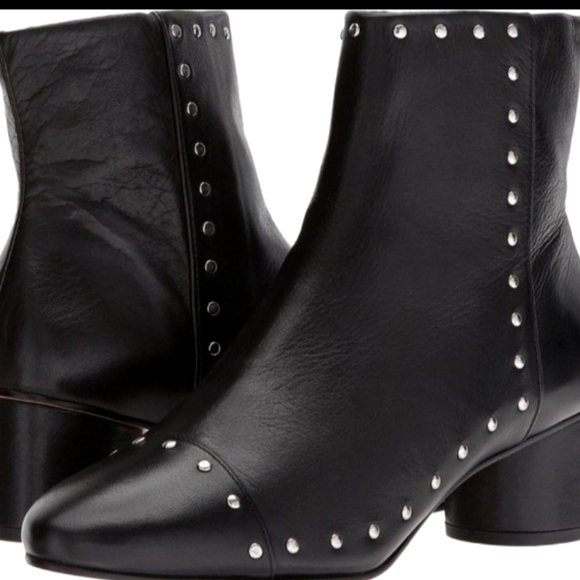 🔥OVER $100 OFF!!🔥8.5 REBECCA MINKOFF ISLEY BLACK CAP TOE 2" HEEL STUDDED BOOTS - Picture 3 of 6